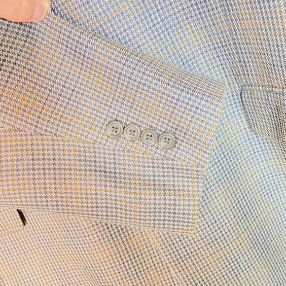Vintage Chaps Silk Blazer 46L Gray & Tan  Plaid Women’s Oversized Mens - Picture 9 of 11
